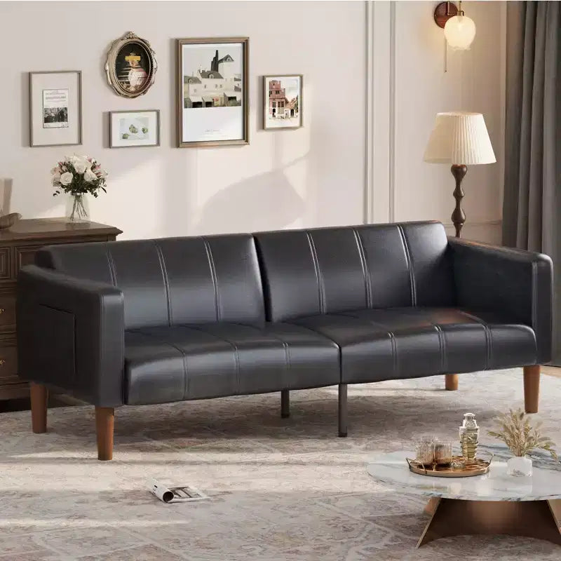Divano Letto Futon in Similpelle Nero / Marrone / Verde – Convertibile, 4 Posti