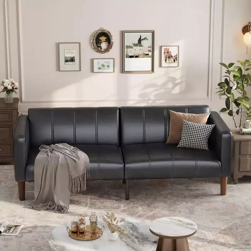 Divano Letto Futon in Similpelle Nero / Marrone / Verde – Convertibile, 4 Posti