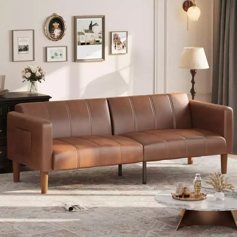 Divano Letto Futon in Similpelle Nero / Marrone / Verde – Convertibile, 4 Posti