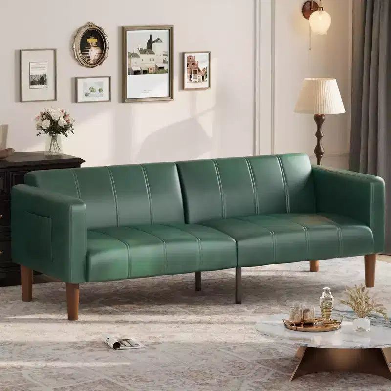 Divano Letto Futon in Similpelle Nero / Marrone / Verde – Convertibile, 4 Posti