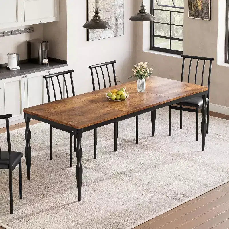 Tavolo da pranzo rettangolare marrone e nero, 6-8 posti, 200 cm, stile rustico, 4 gambe