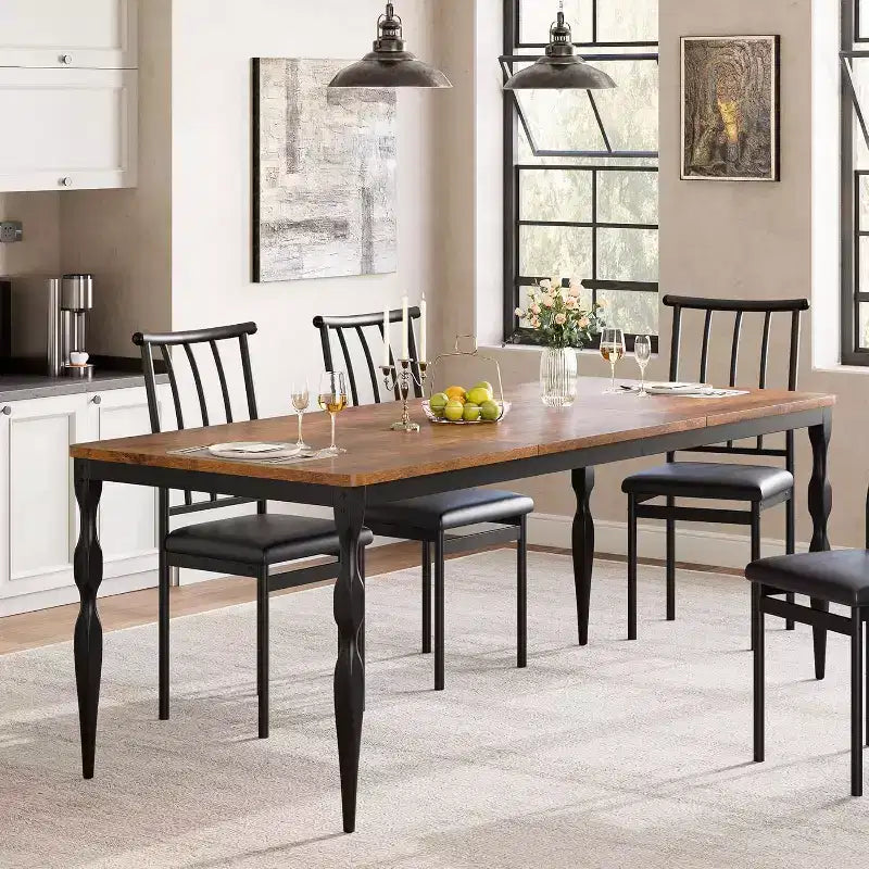 Tavolo da pranzo rettangolare marrone e nero, 6-8 posti, 200 cm, stile rustico, 4 gambe