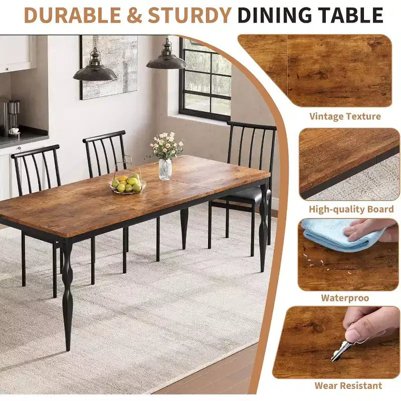 Tavolo da pranzo rettangolare marrone e nero, 6-8 posti, 200 cm, stile rustico, 4 gambe
