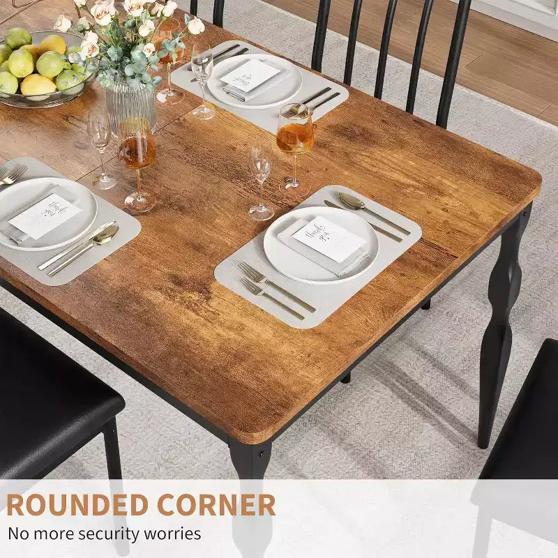 Tavolo da pranzo rettangolare marrone e nero, 6-8 posti, 200 cm, stile rustico, 4 gambe