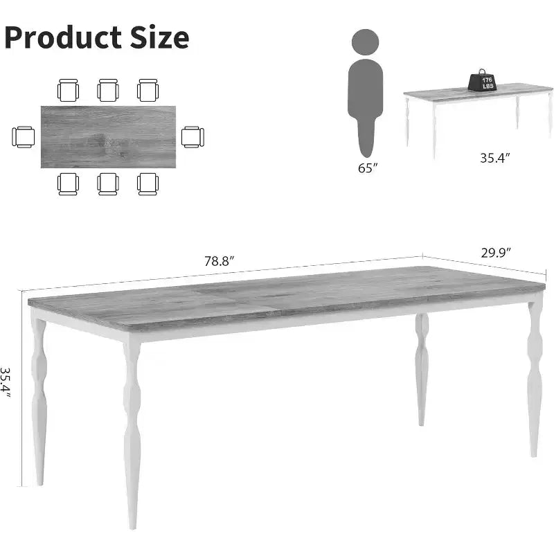Tavolo da pranzo rettangolare marrone e nero, 6-8 posti, 200 cm, stile rustico, 4 gambe