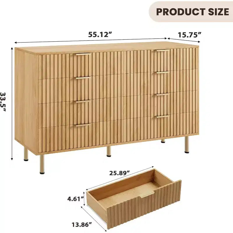 Cassettiera a 8 cassetti, nera / grigia / naturale / bianca, in legno, larghezza 55", montaggio per 1 persona