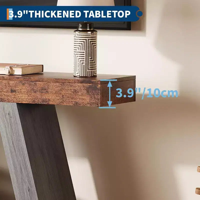 Tavolino Consolle a 2 Ripiani, Stile Trapezoidale, Marrone/Grigio e Marrone/Naturale, Assemblaggio 1 Persona