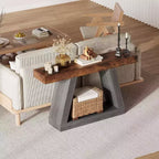 Tavolino Consolle a 2 Ripiani, Stile Trapezoidale, Marrone/Grigio e Marrone/Naturale, Assemblaggio 1 Persona