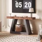Tavolino Consolle a 2 Ripiani, Stile Trapezoidale, Marrone/Grigio e Marrone/Naturale, Assemblaggio 1 Persona