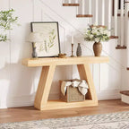 Tavolino Consolle a 2 Ripiani, Stile Trapezoidale, Marrone/Grigio e Marrone/Naturale, Assemblaggio 1 Persona