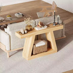 Tavolino Consolle a 2 Ripiani, Stile Trapezoidale, Marrone/Grigio e Marrone/Naturale, Assemblaggio 1 Persona