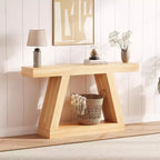 Tavolino Consolle a 2 Ripiani, Stile Trapezoidale, Marrone/Grigio e Marrone/Naturale, Assemblaggio 1 Persona