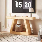 Tavolino Consolle a 2 Ripiani, Stile Trapezoidale, Marrone/Grigio e Marrone/Naturale, Assemblaggio 1 Persona