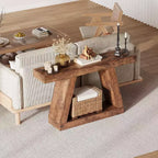 Tavolino Consolle a 2 Ripiani, Stile Trapezoidale, Marrone/Grigio e Marrone/Naturale, Assemblaggio 1 Persona