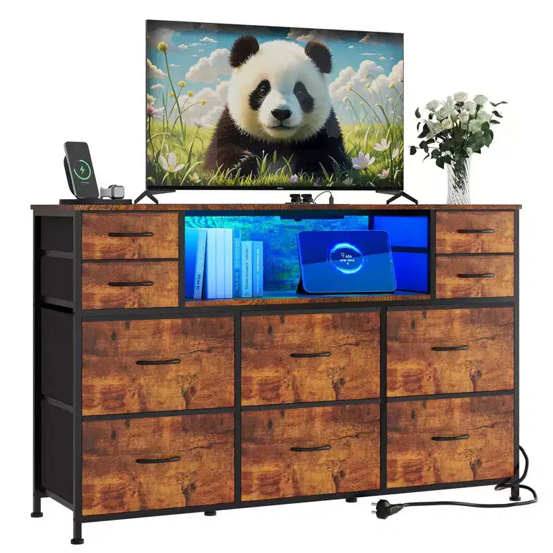 Nero / Marrone / Grigio / Bianco 10 cassetti porta TV con LED, singolo