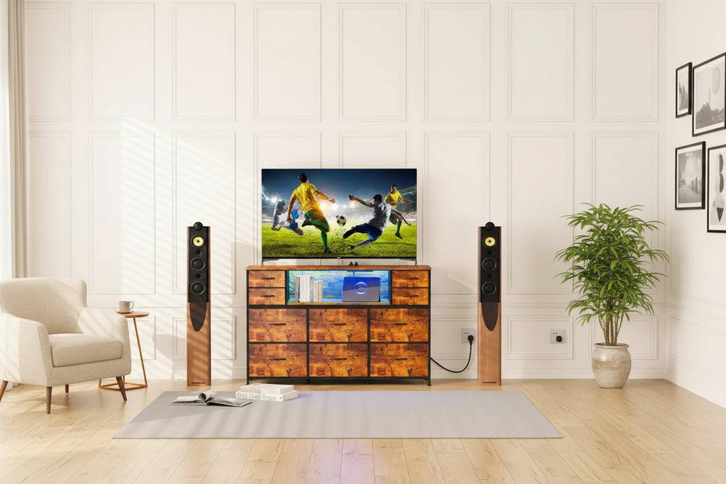 Nero / Marrone / Grigio / Bianco 10 cassetti porta TV con LED, singolo