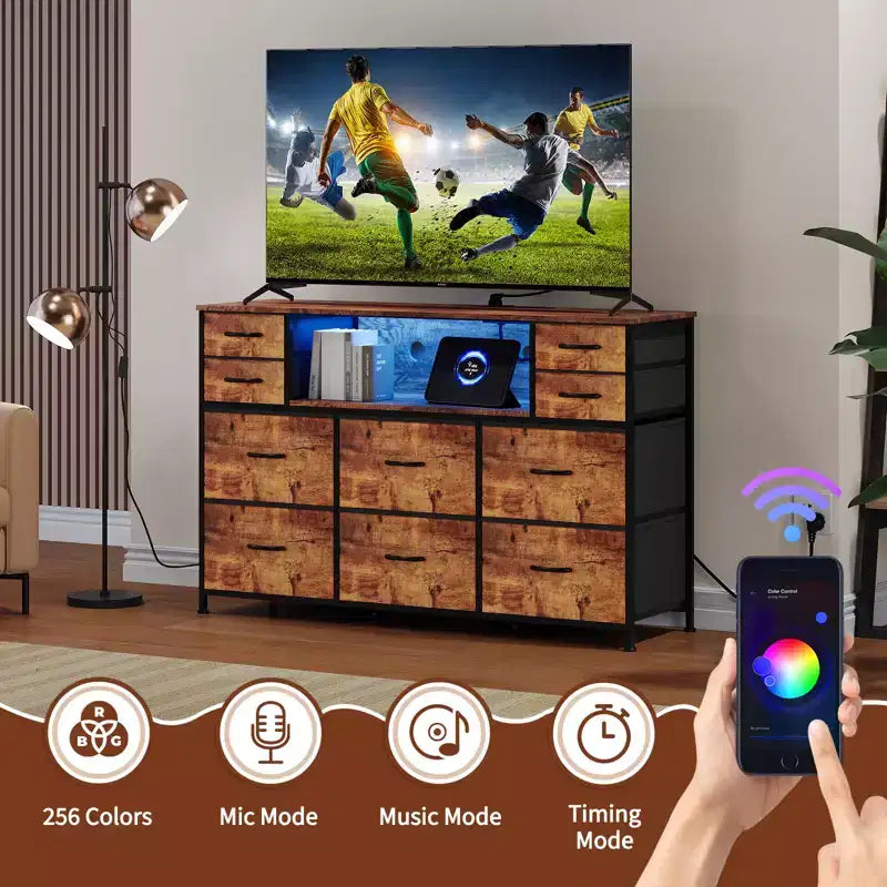 Nero / Marrone / Grigio / Bianco 10 cassetti porta TV con LED, singolo