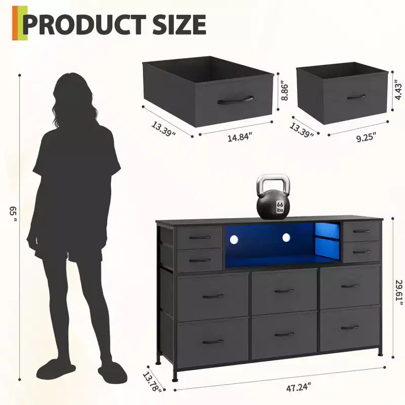 Nero / Marrone / Grigio / Bianco 10 cassetti porta TV con LED, singolo