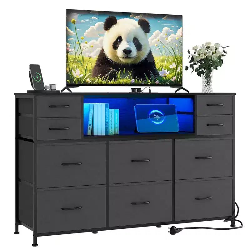 Nero / Marrone / Grigio / Bianco 10 cassetti porta TV con LED, singolo