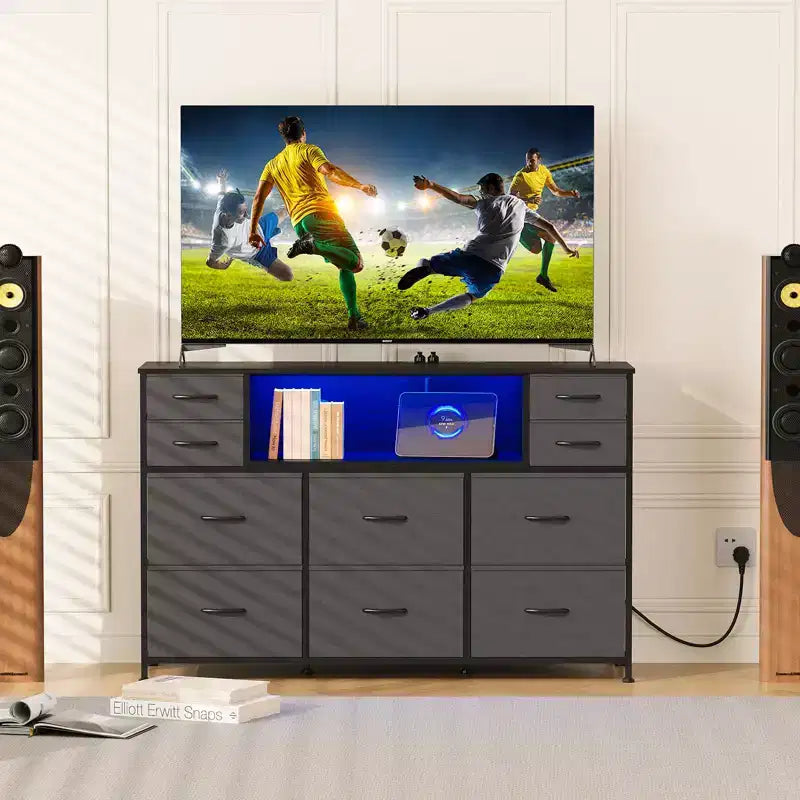 Nero / Marrone / Grigio / Bianco 10 cassetti porta TV con LED, singolo