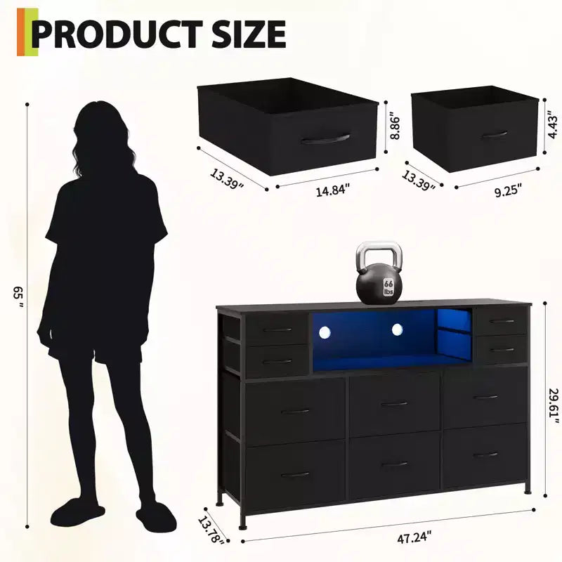 Nero / Marrone / Grigio / Bianco 10 cassetti porta TV con LED, singolo