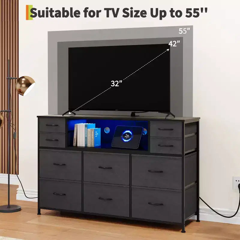 Nero / Marrone / Grigio / Bianco 10 cassetti porta TV con LED, singolo