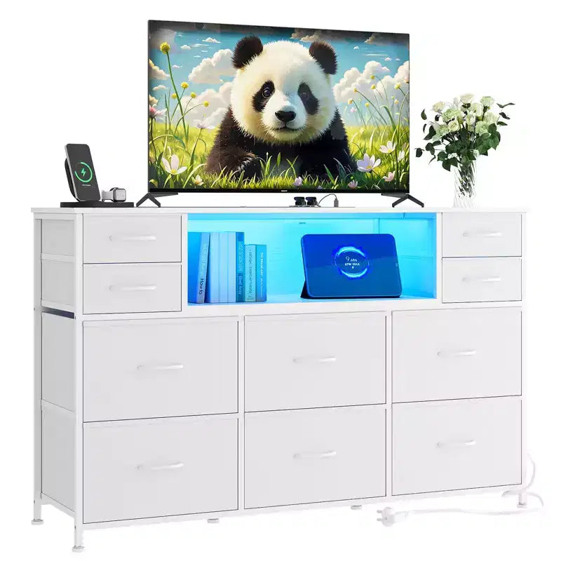 Nero / Marrone / Grigio / Bianco 10 cassetti porta TV con LED, singolo