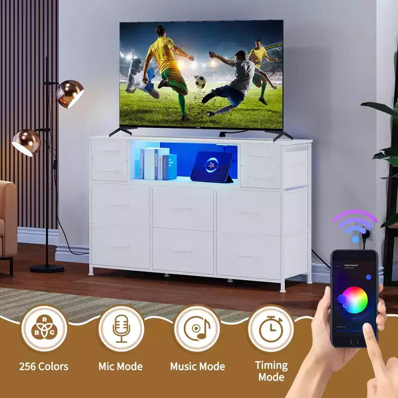 Nero / Marrone / Grigio / Bianco 10 cassetti porta TV con LED, singolo