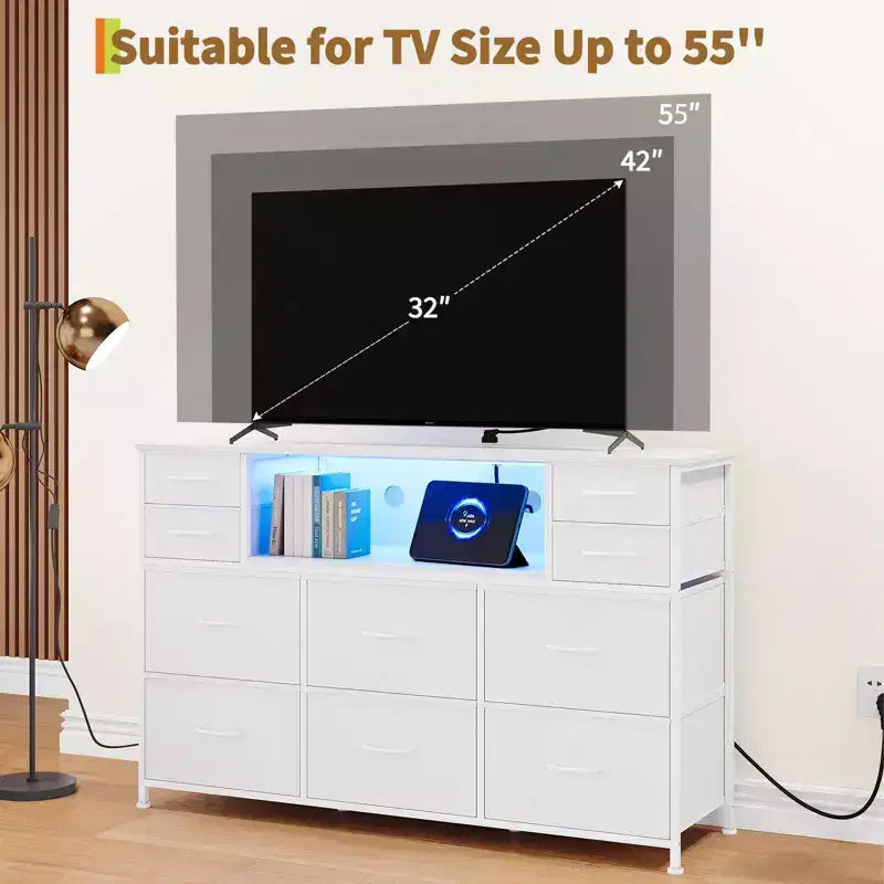 Nero / Marrone / Grigio / Bianco 10 cassetti porta TV con LED, singolo