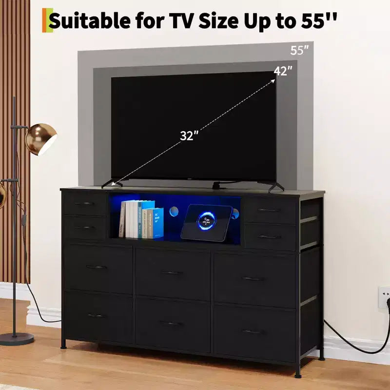 Nero / Marrone / Grigio / Bianco 10 cassetti porta TV con LED, singolo