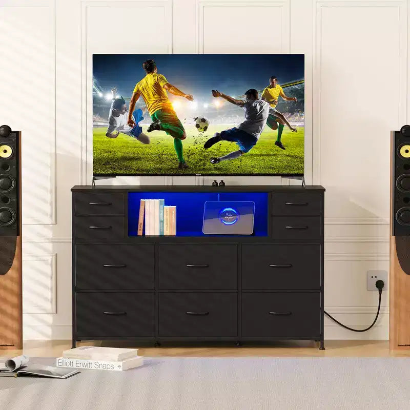 Nero / Marrone / Grigio / Bianco 10 cassetti porta TV con LED, singolo