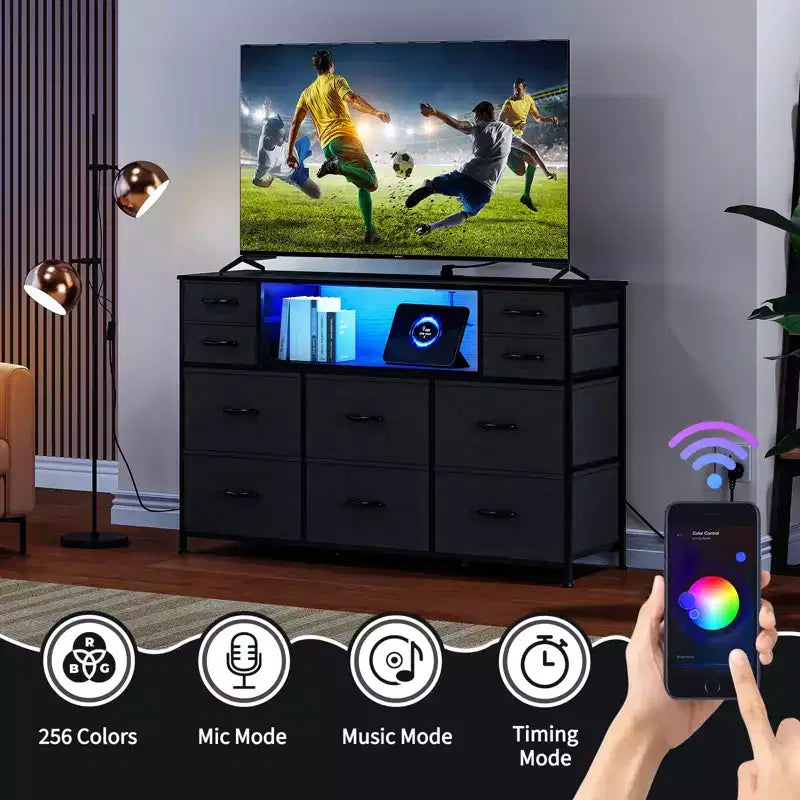 Nero / Marrone / Grigio / Bianco 10 cassetti porta TV con LED, singolo