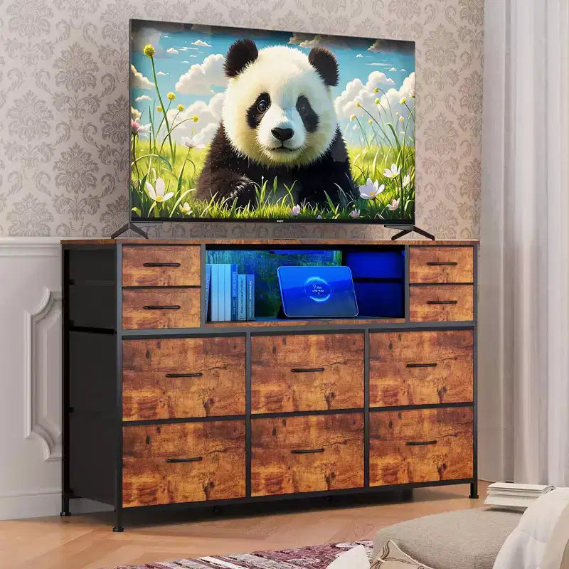 Nero / Marrone / Grigio / Bianco 10 cassetti porta TV con LED, singolo
