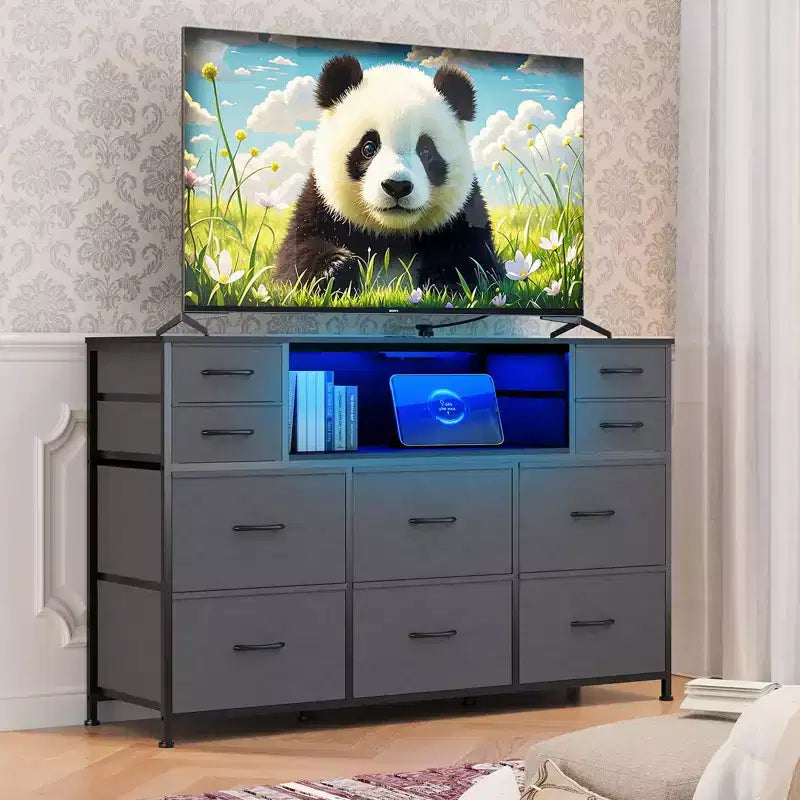 Nero / Marrone / Grigio / Bianco 10 cassetti porta TV con LED, singolo
