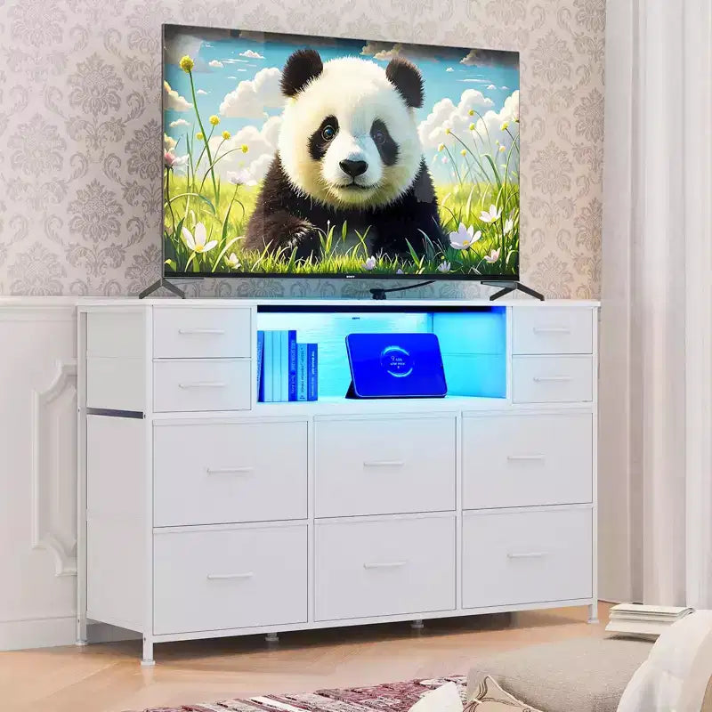 Nero / Marrone / Grigio / Bianco 10 cassetti porta TV con LED, singolo