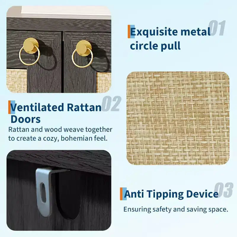 Scarpiera a 5 ripiani in rattan Rovere Scuro/Rovere Grigio con 2 ante – Per nuclei familiari da 1-2 persone