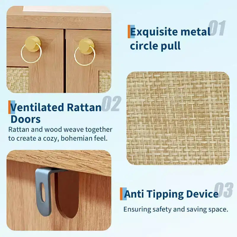 Scarpiera a 5 ripiani in rattan Rovere Scuro/Rovere Grigio con 2 ante – Per nuclei familiari da 1-2 persone