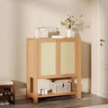 Rattan Shoe Cabinet for Entryway, 5-Tier Farmhouse Organizer Rack Narrow Shoe Storage Cabinet with 2 Doors and Open Shelf for Hallway Living Room