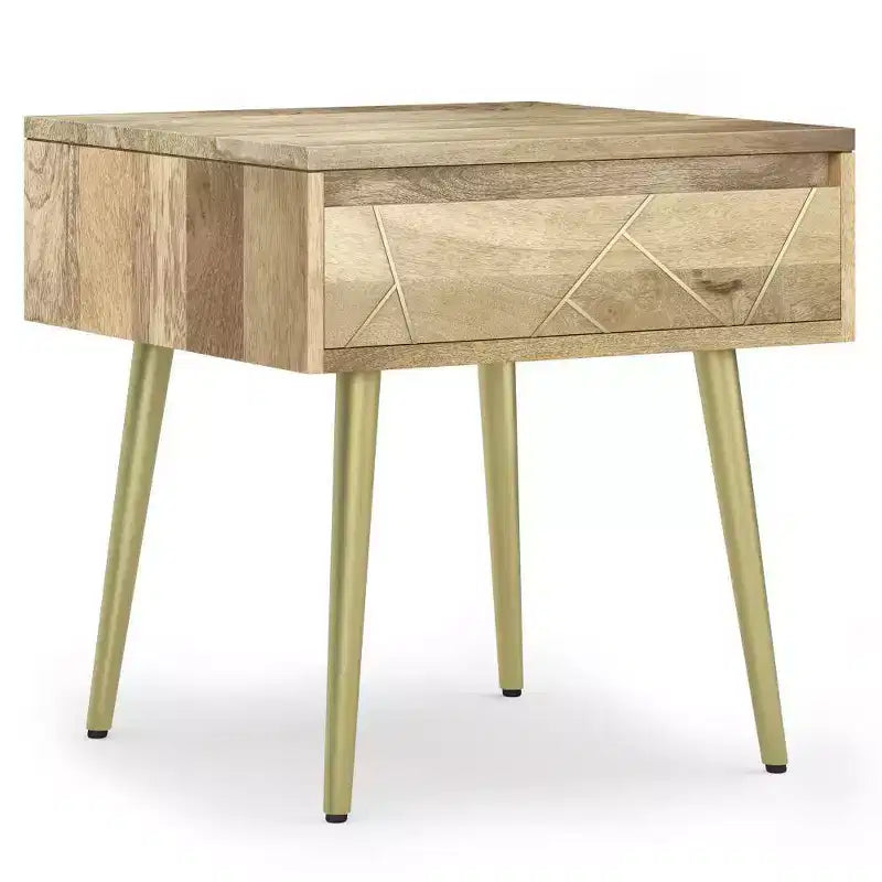 Bissell Side Table Natural - WyndenHall: Mango Wood, Brass Inlay, Mid-Century Modern Design