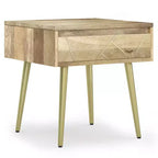 Bissell Side Table Natural - WyndenHall: Mango Wood, Brass Inlay, Mid-Century Modern Design