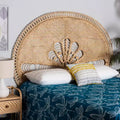 Testiera rotonda in rattan marrone naturale, misura Queen, 1 persona