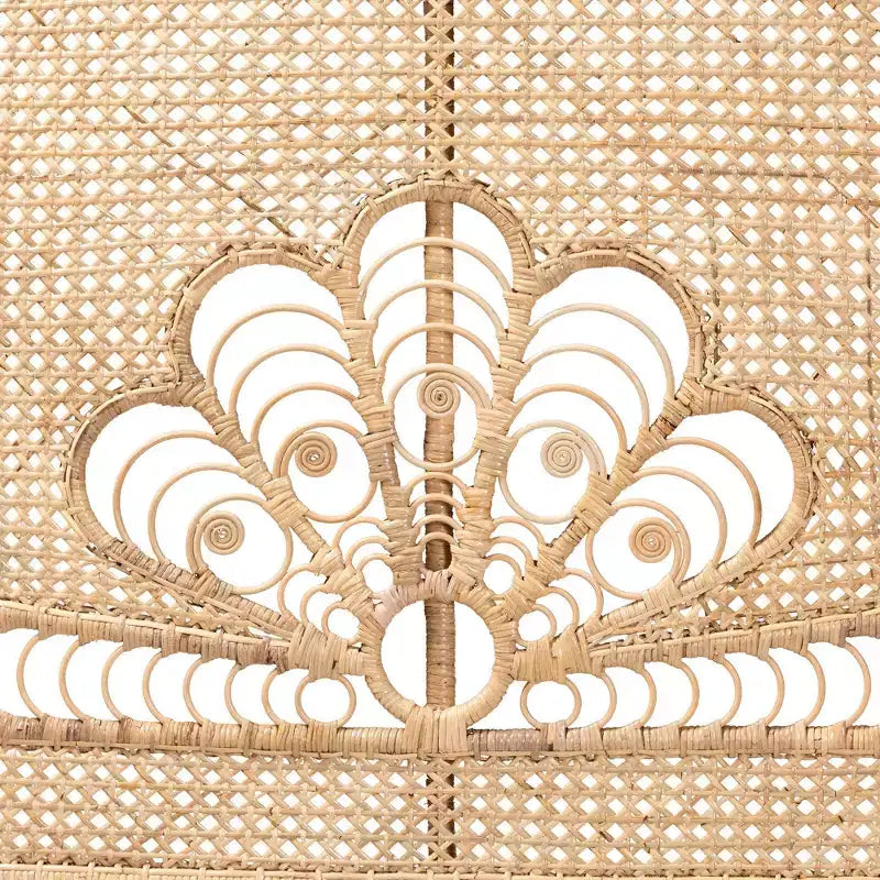 Testiera rotonda in rattan marrone naturale, misura Queen, 1 persona
