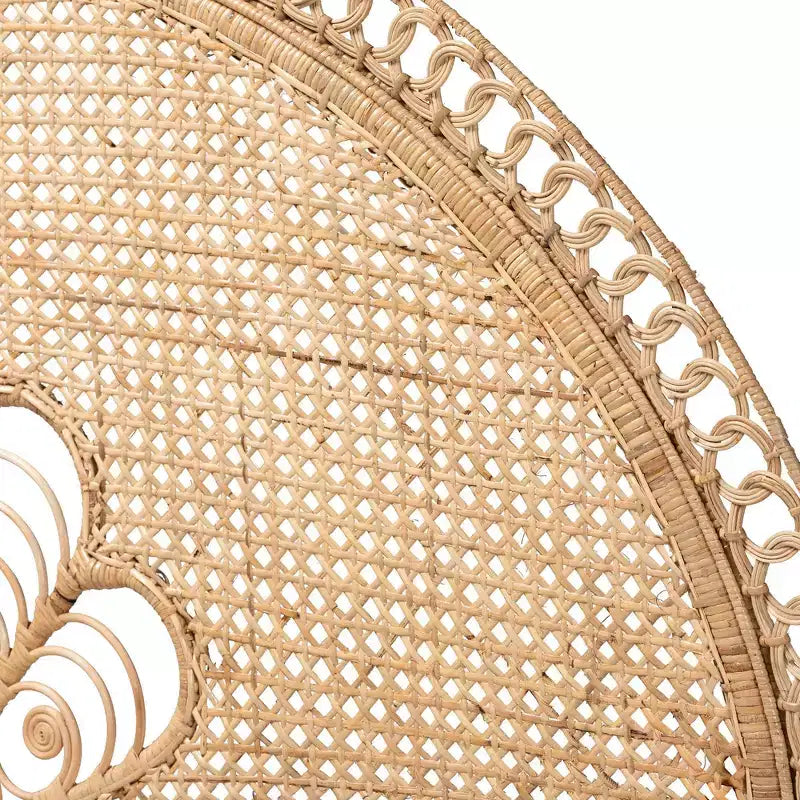 Testiera rotonda in rattan marrone naturale, misura Queen, 1 persona
