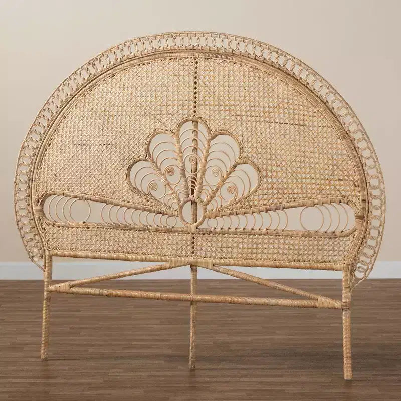 Testiera rotonda in rattan marrone naturale, misura Queen, 1 persona