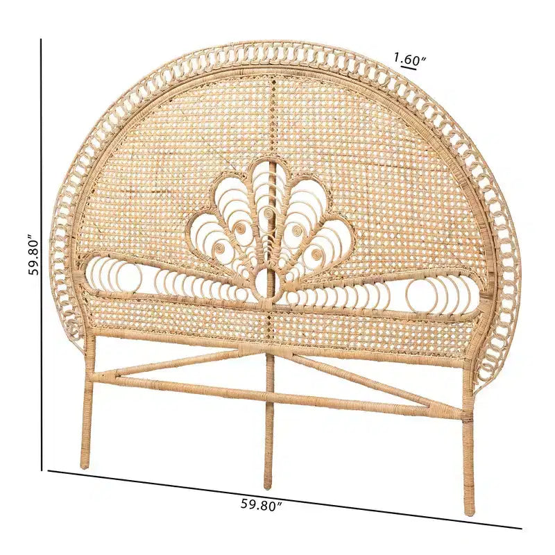 Testiera rotonda in rattan marrone naturale, misura Queen, 1 persona