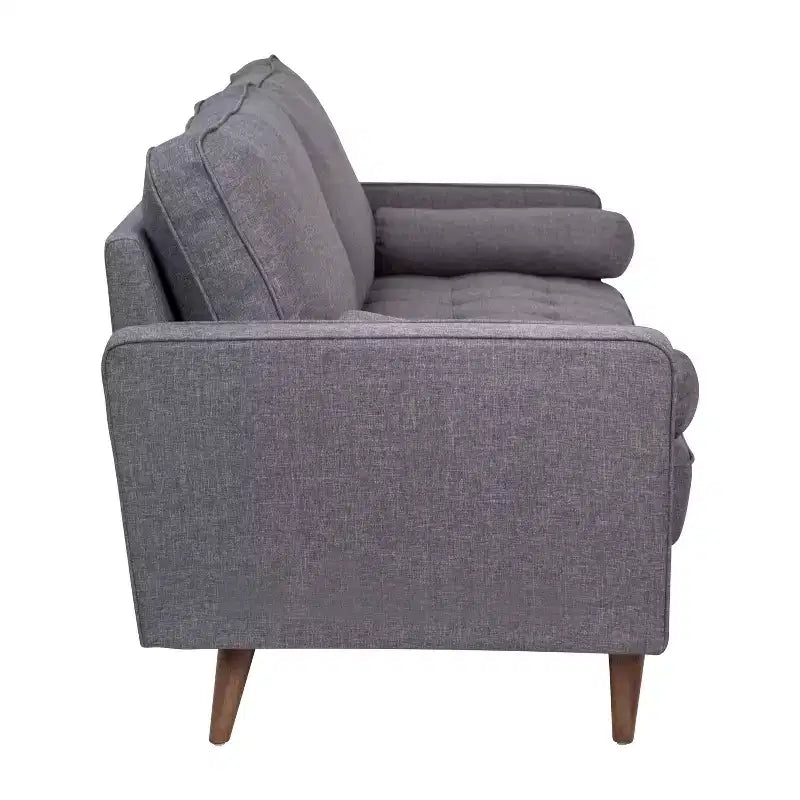 Divano a 3 posti moderno di metà secolo, grigio scuro/grigio ardesia, molle insacchettate, gambe in legno