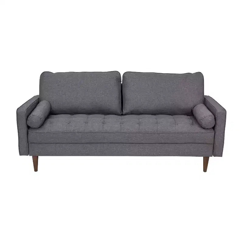 Divano a 3 posti moderno di metà secolo, grigio scuro/grigio ardesia, molle insacchettate, gambe in legno