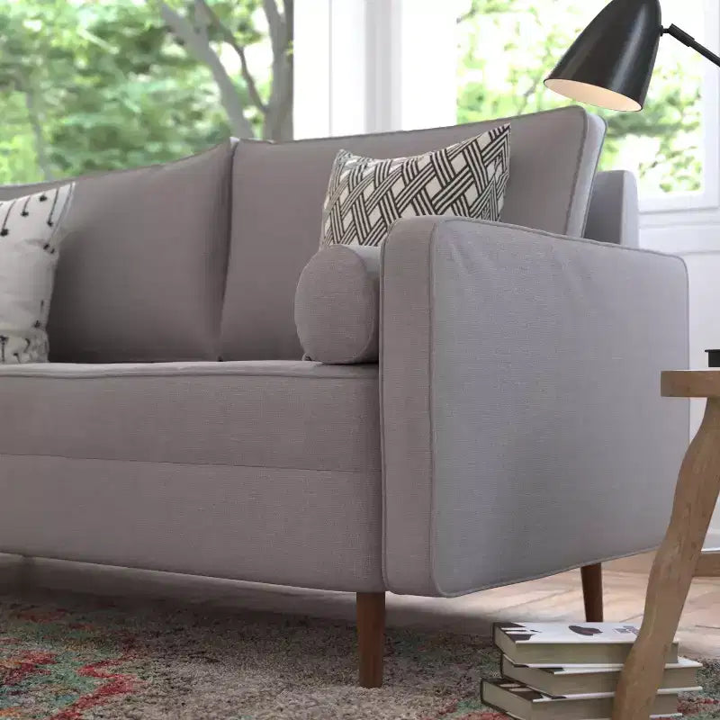 Divano a 3 posti moderno di metà secolo, grigio scuro/grigio ardesia, molle insacchettate, gambe in legno