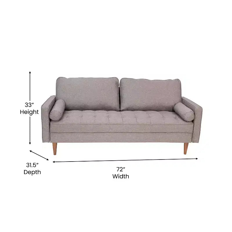 Divano a 3 posti moderno di metà secolo, grigio scuro/grigio ardesia, molle insacchettate, gambe in legno