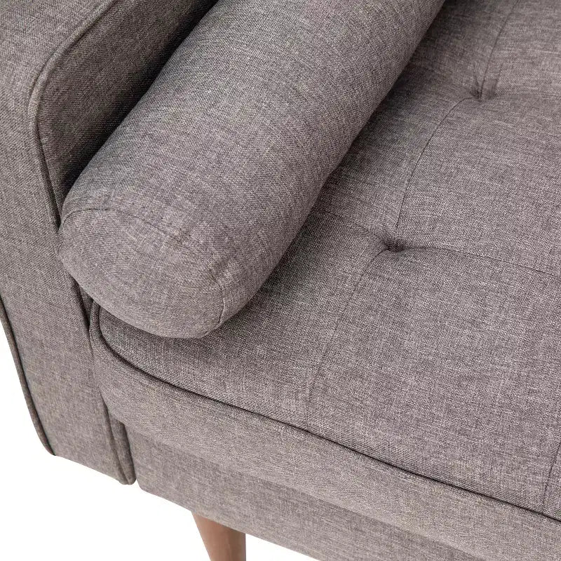 Divano a 3 posti moderno di metà secolo, grigio scuro/grigio ardesia, molle insacchettate, gambe in legno